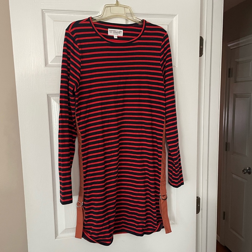 Derek Lam 10 Crosby Striped T-Shirt Dress with Straps - Picture 3 of 6